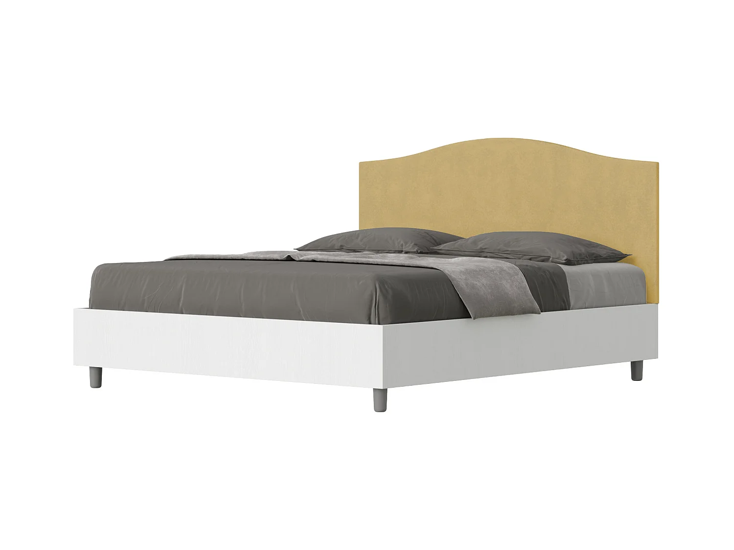 Opbergbed 160x200 witte essenstructuur met oker microvezel hoofdbord Grace