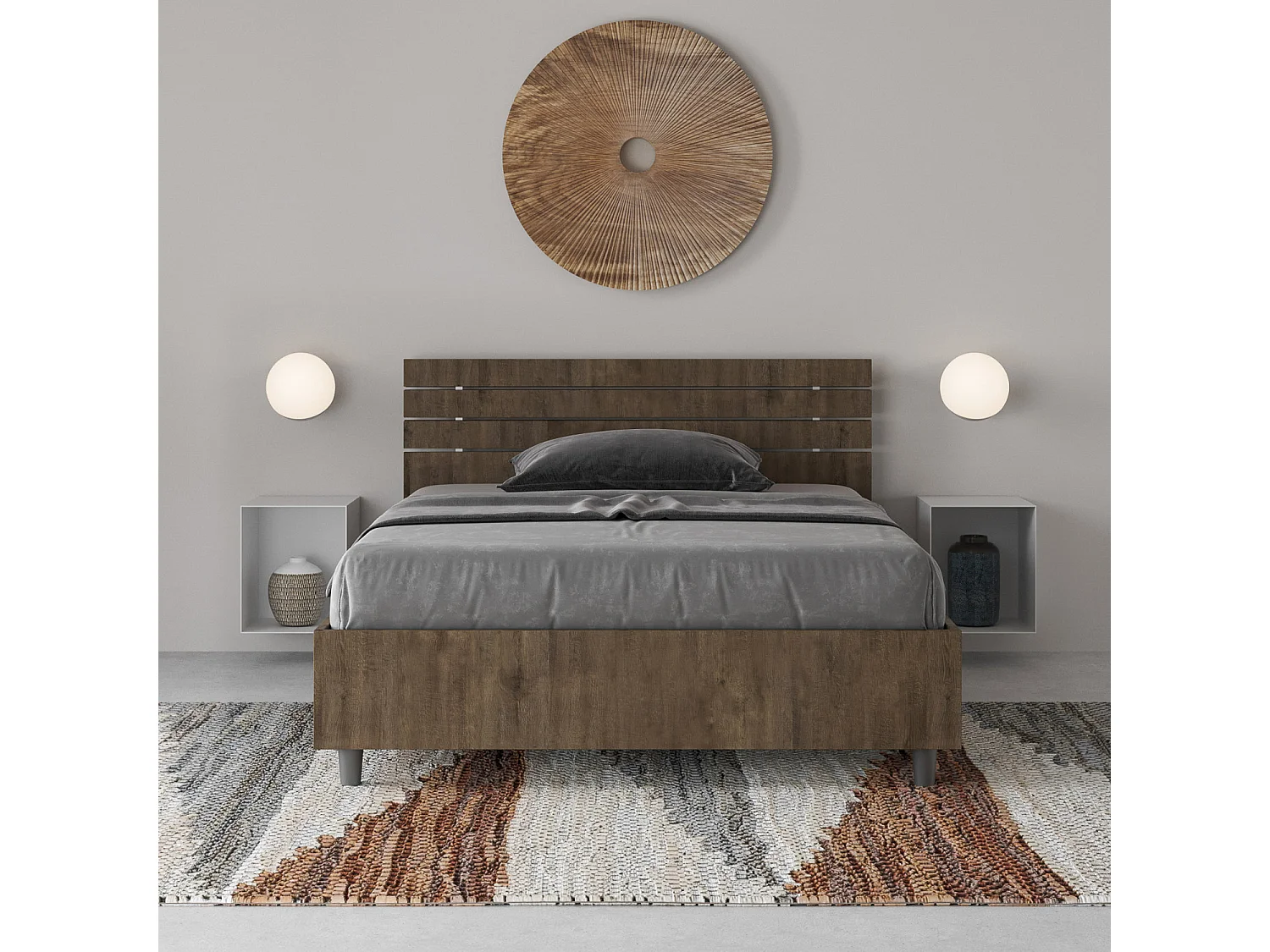 Lit 1 place et demi coffre 120x200 tête de lit droite avec des lames noyer Ankel