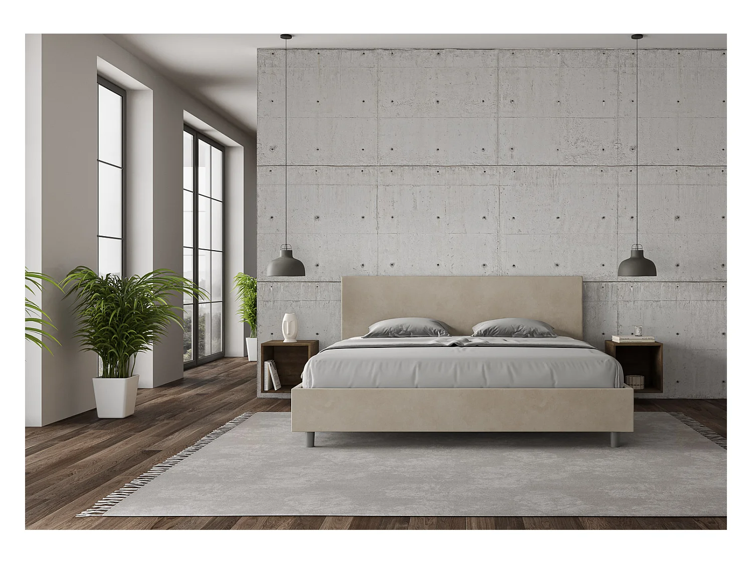 Cama contenedor acolchada microfibra arena Adele 200x200