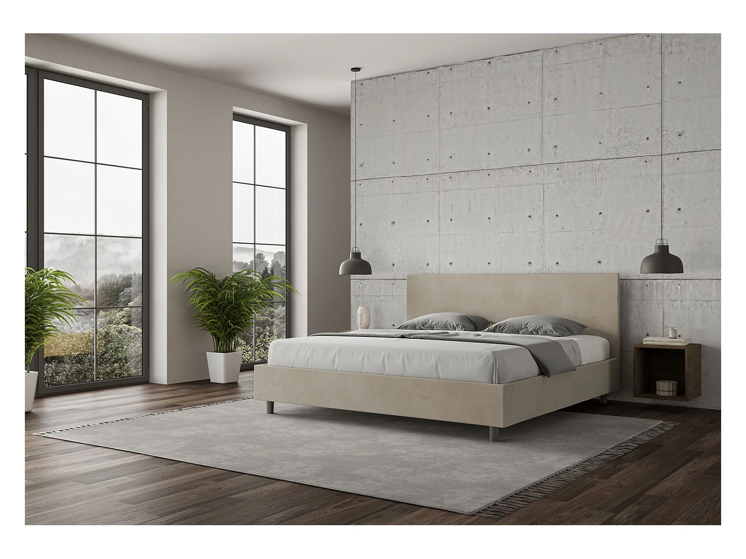 Cama contenedor acolchada microfibra arena Adele 200x200