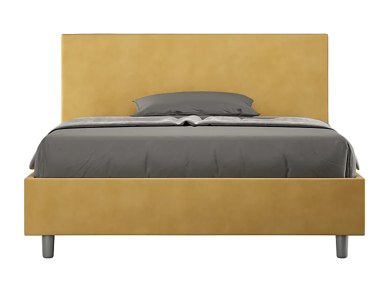 Cama contenedor tapizada en microfibra Adele ocre 140x200