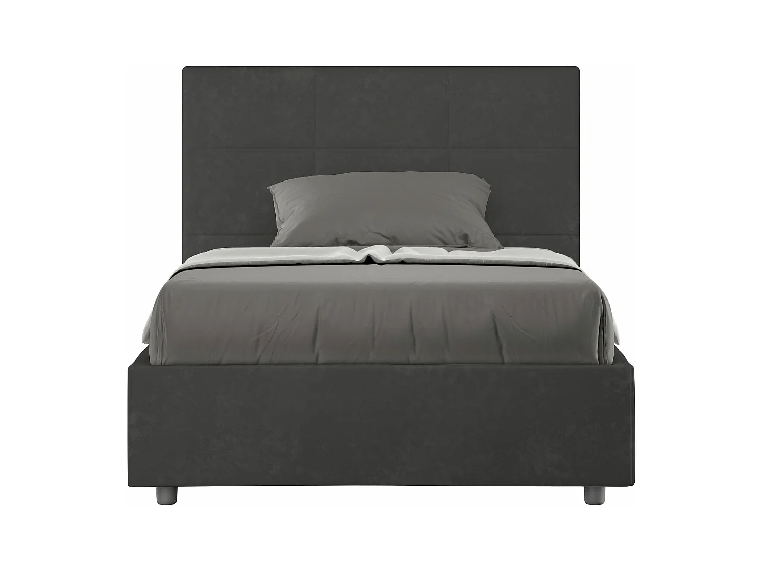 Lit 1 place et demi coffre rembourré 120x190 microfibre gris Mika