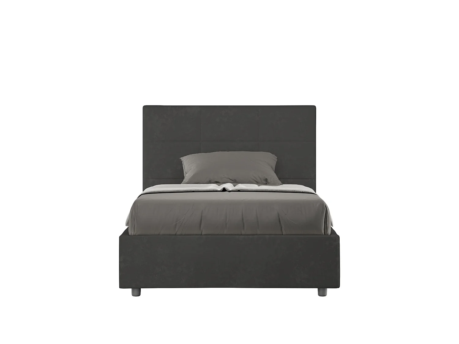 Cama de una plaza y medio con almacenaje acolchada 120x190 microfibra gris Mika