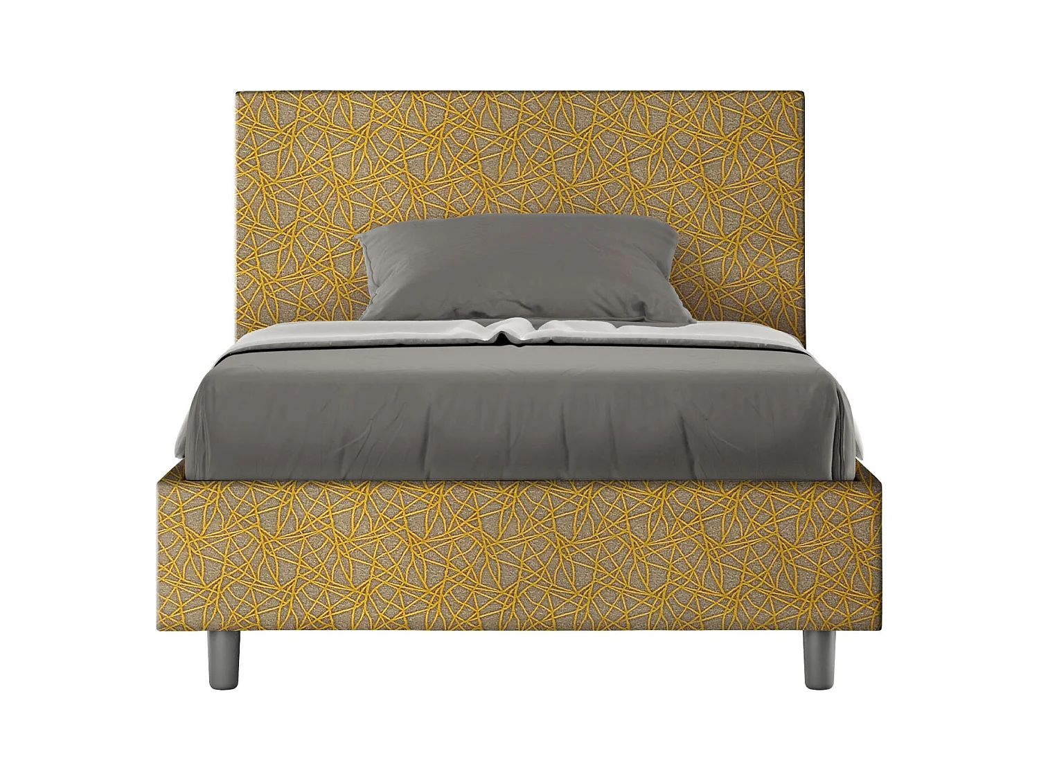 Lit 1 place et demi coffre rembourré 120x190 tissu Era 6 jaune Adele