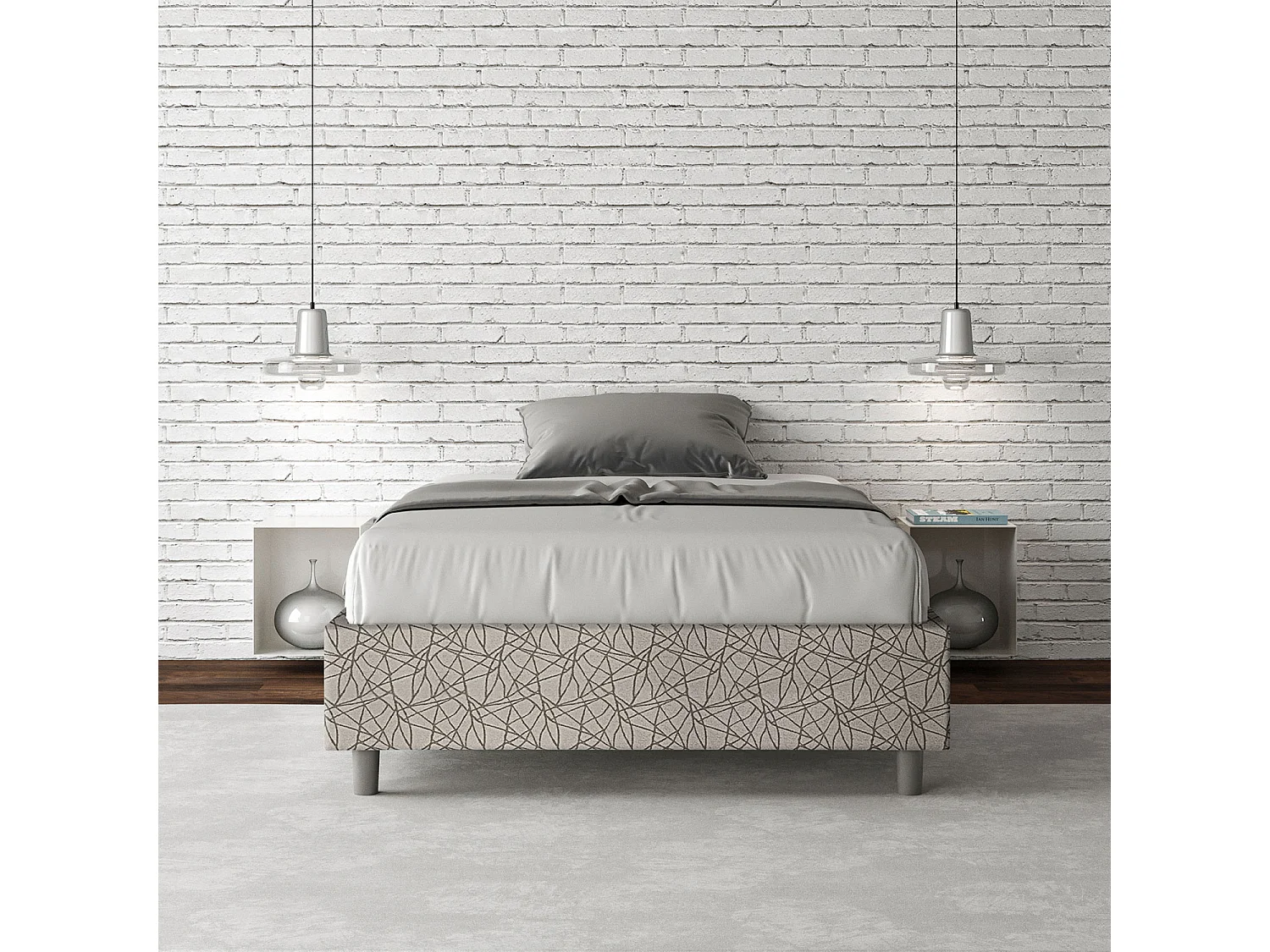 Cama de una plaza y medio con almacenaje acolchada sin cabecero 120x210 tejido Era 2 gris Azelia