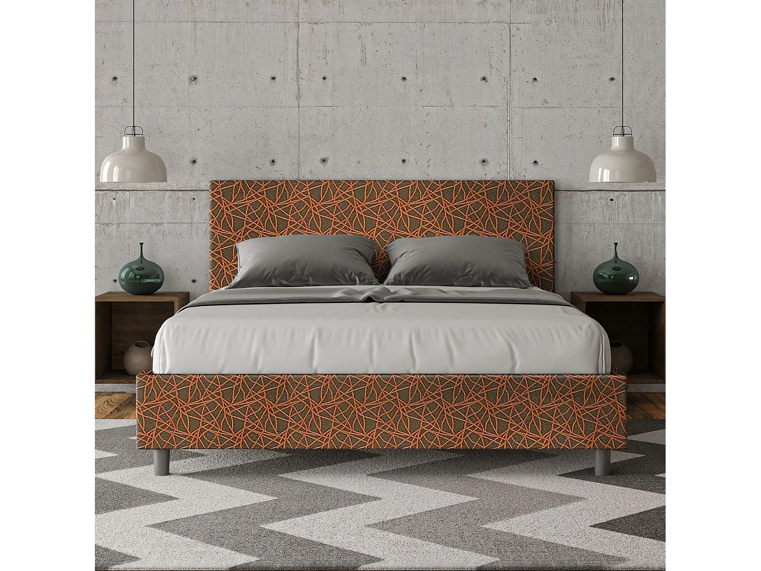 Cama con almacenaje acolchada 160x190 tejido Era 04 naranja Adele