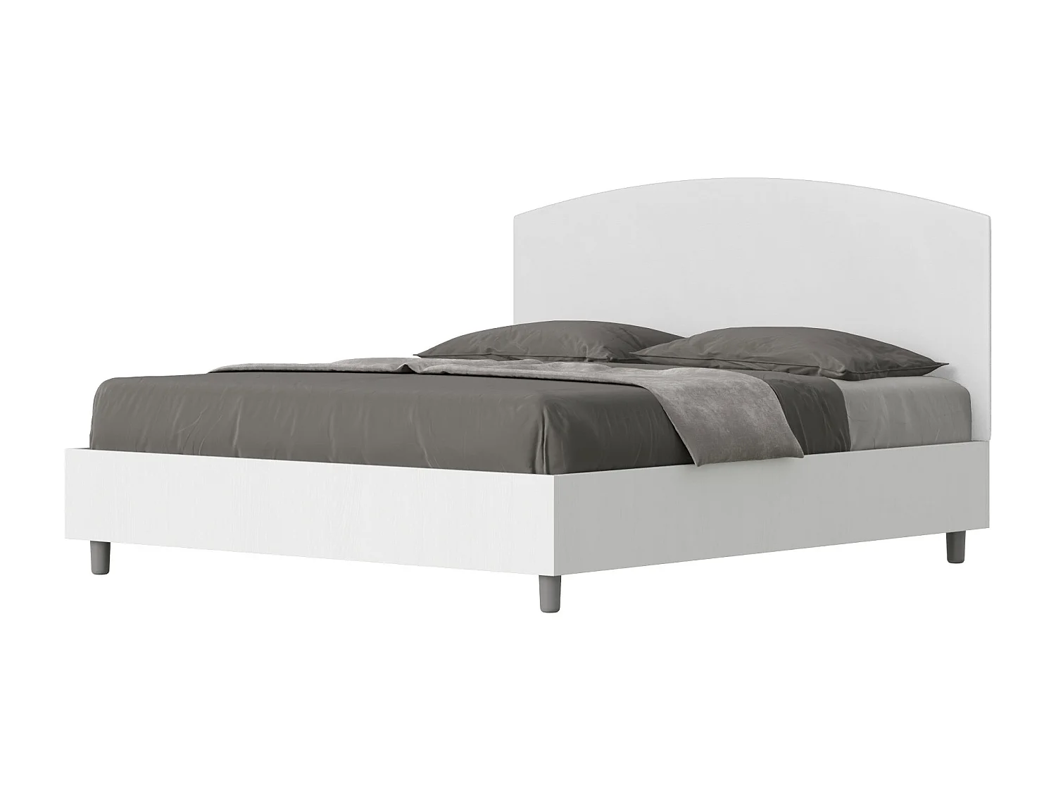 Cama de casal queen size com arrumação 160x200 estrutura cinza branca cabeceira pele sintética branco Antilia