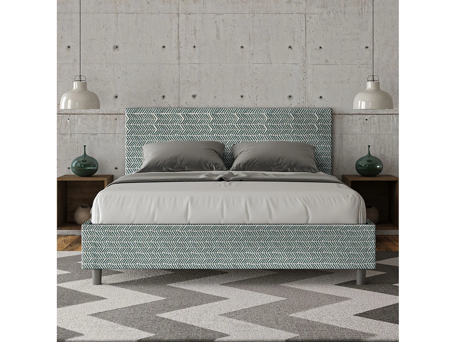 Lit coffre rembourré 160x190 tissu Aragona 7 bleu clair Adele