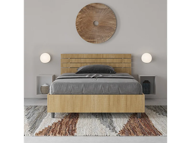 Lit 1 place et demi coffre 120x200 tête de lit droite avec des lames chêne nature Ankel