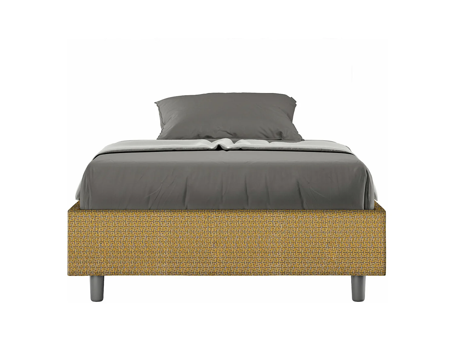 Cadre de lit 1 place et demi coffre rembourré 120x190 tissu Labirinto 6 jaune Azelia