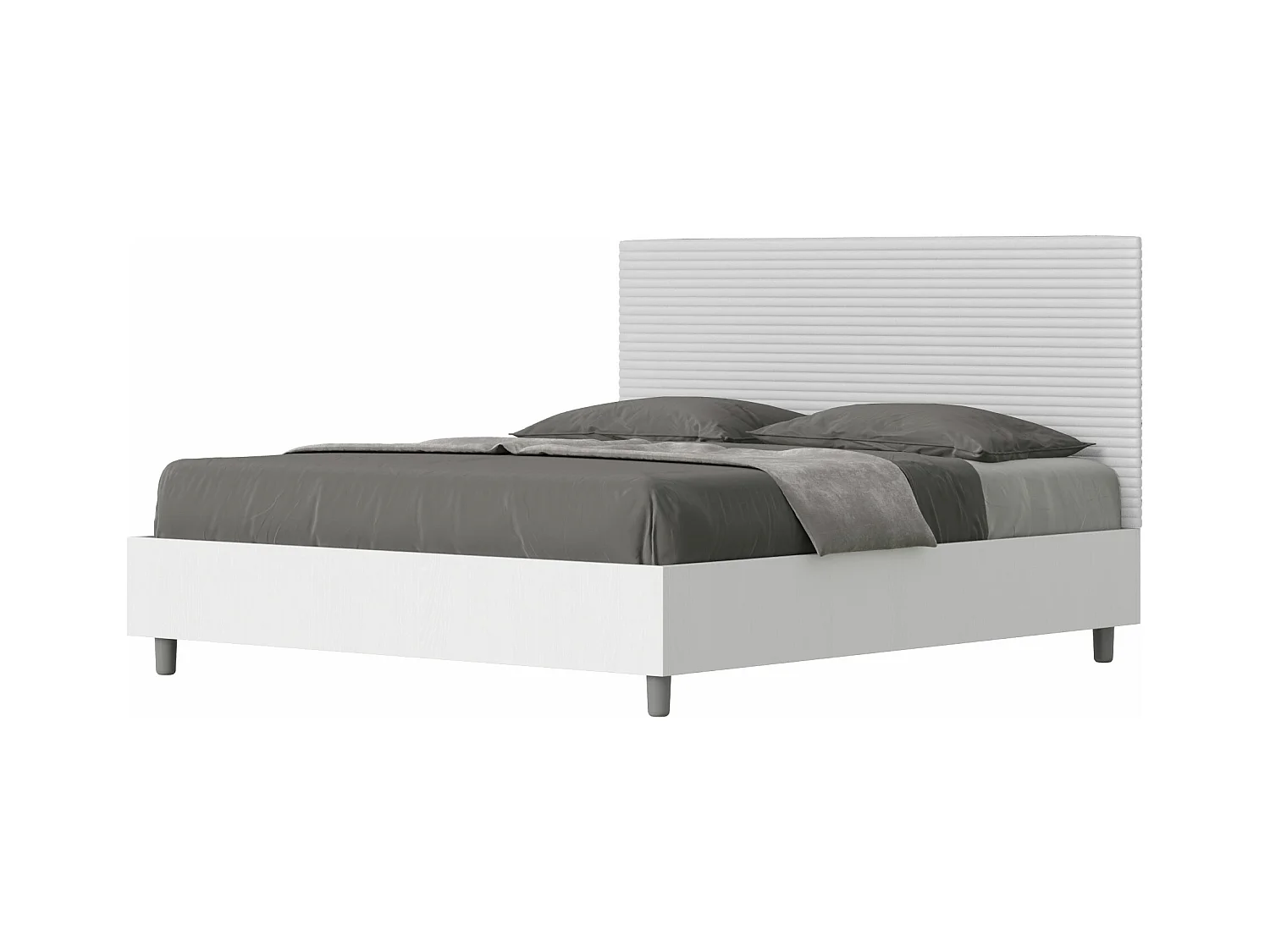 Lit coffre 160x200 structure frêne blanc tête de lit similicuir blanc Level