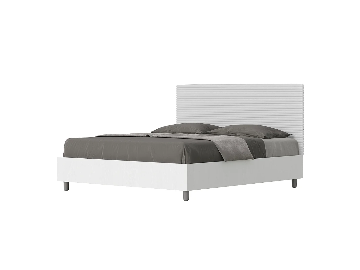 Lit coffre 160x200 structure frêne blanc tête de lit similicuir blanc Level