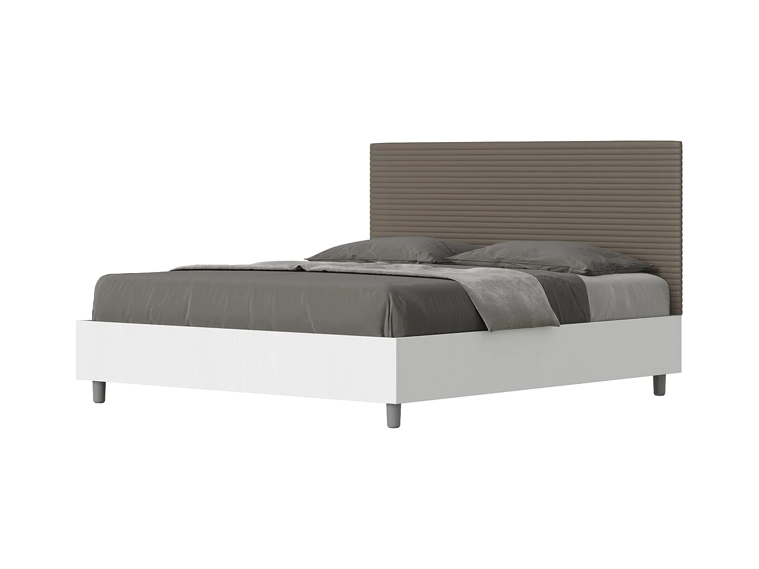 Lit coffre 160x200 structure frêne blanc tête de lit similicuir cappuccino Level