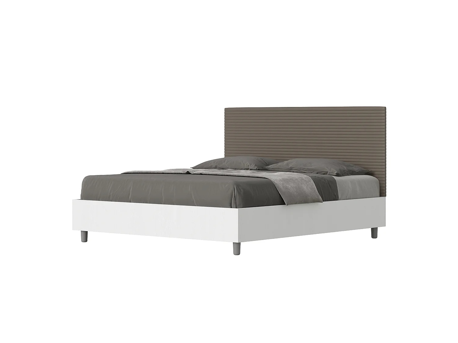 Lit coffre 160x200 structure frêne blanc tête de lit similicuir cappuccino Level