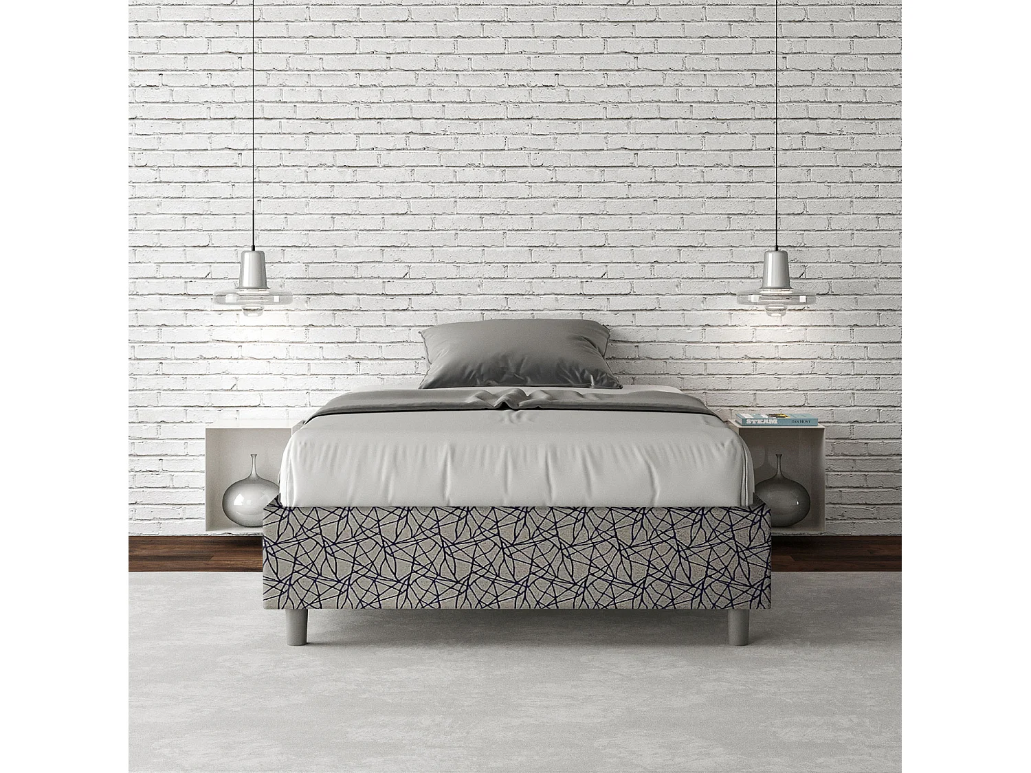 Cama de una plaza y medio con almacenaje acolchada sin cabecero 120x210 tejido Era 9 azul Azelia