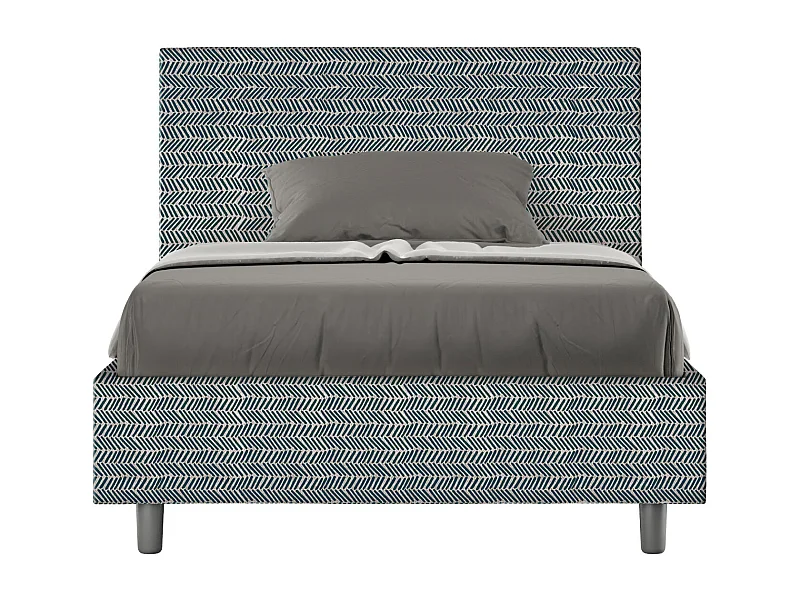 Lit 1 place et demi coffre rembourré 120x210 tissu Aragona 8 bleu Adele