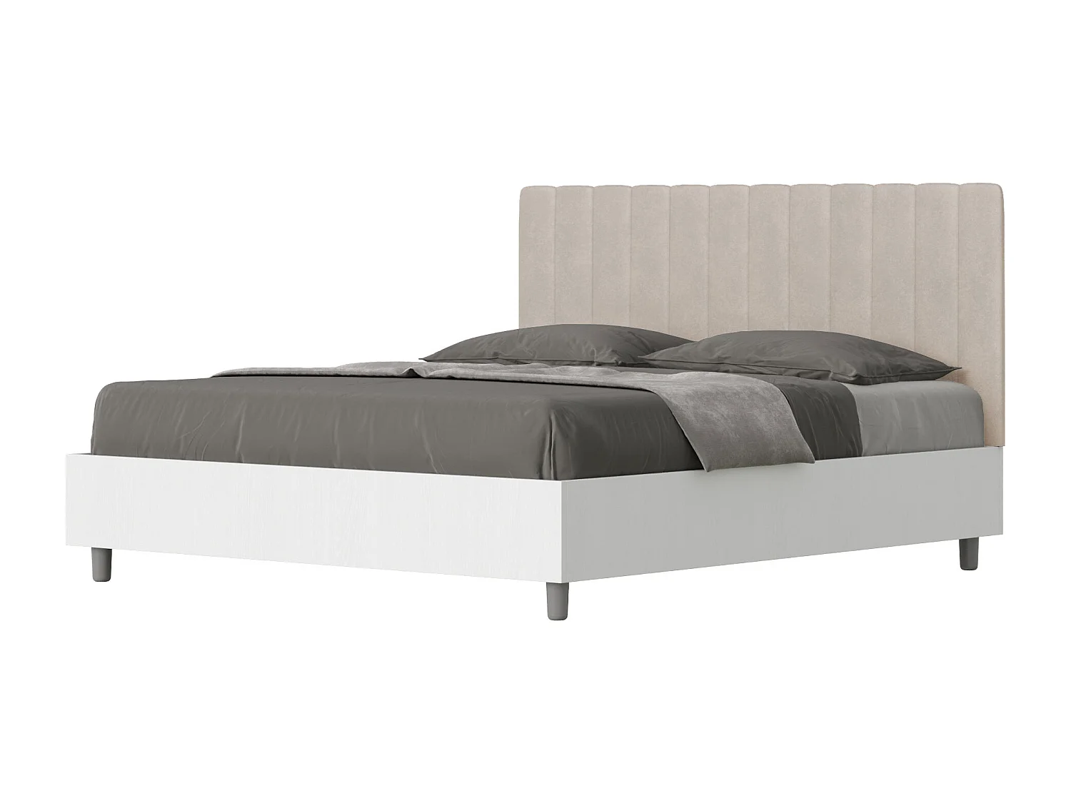 Bett mit Bettkasten 160x200 Bettgestell Esche weiß Bett-Kopfteil mit Mikrofaserbezug Sandfarbe Kaia