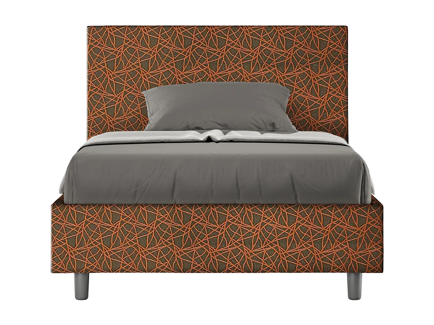 Cama de una plaza y medio con almacenaje acolchada 120x200 tejido Era 4 naranja Adele