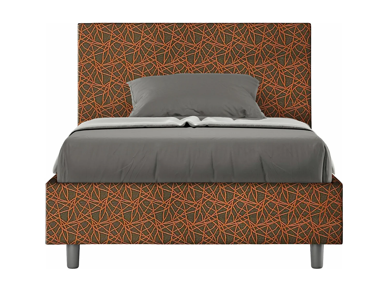 Cama de una plaza y medio con almacenaje acolchada 120x200 tejido Era 4 naranja Adele