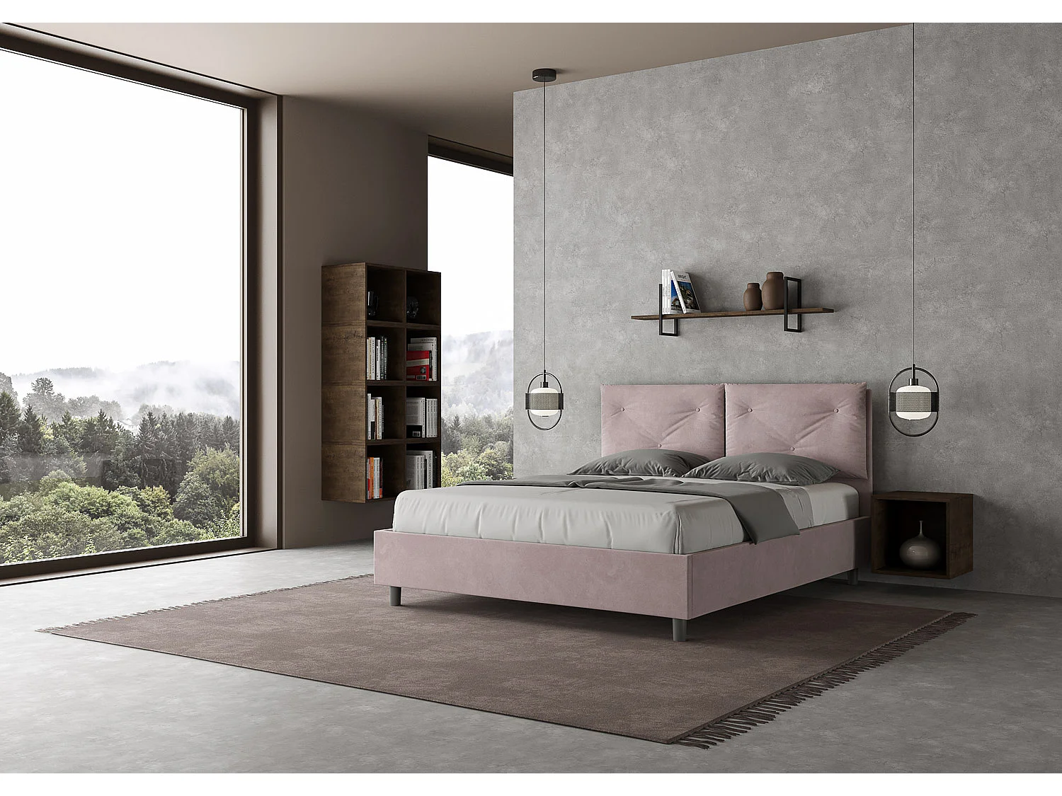 Lit coffre rembourré 160x190 microfibre lilas Appia