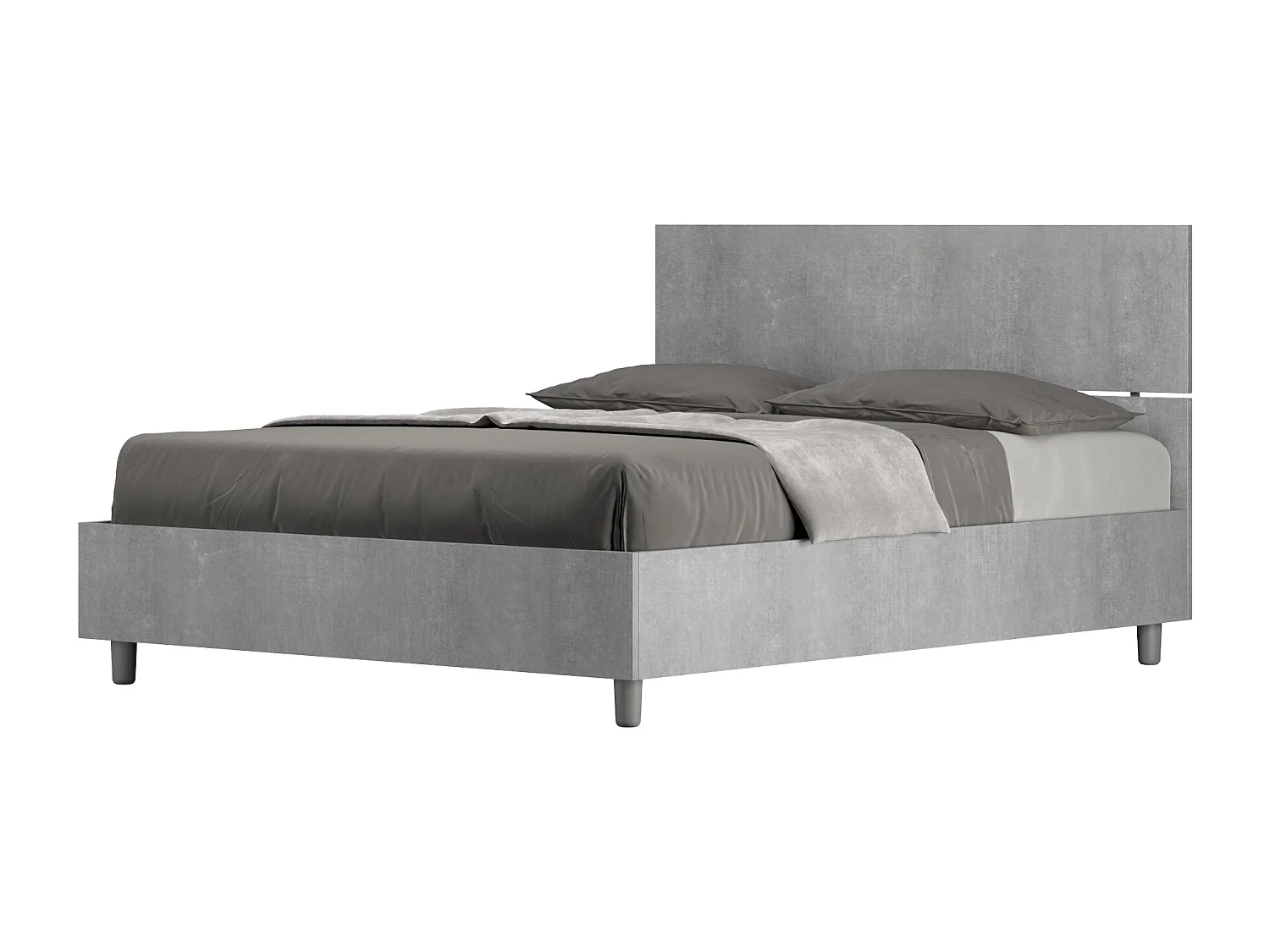 Lit double coffre 140x200 tête de lit droite gris béton Demas