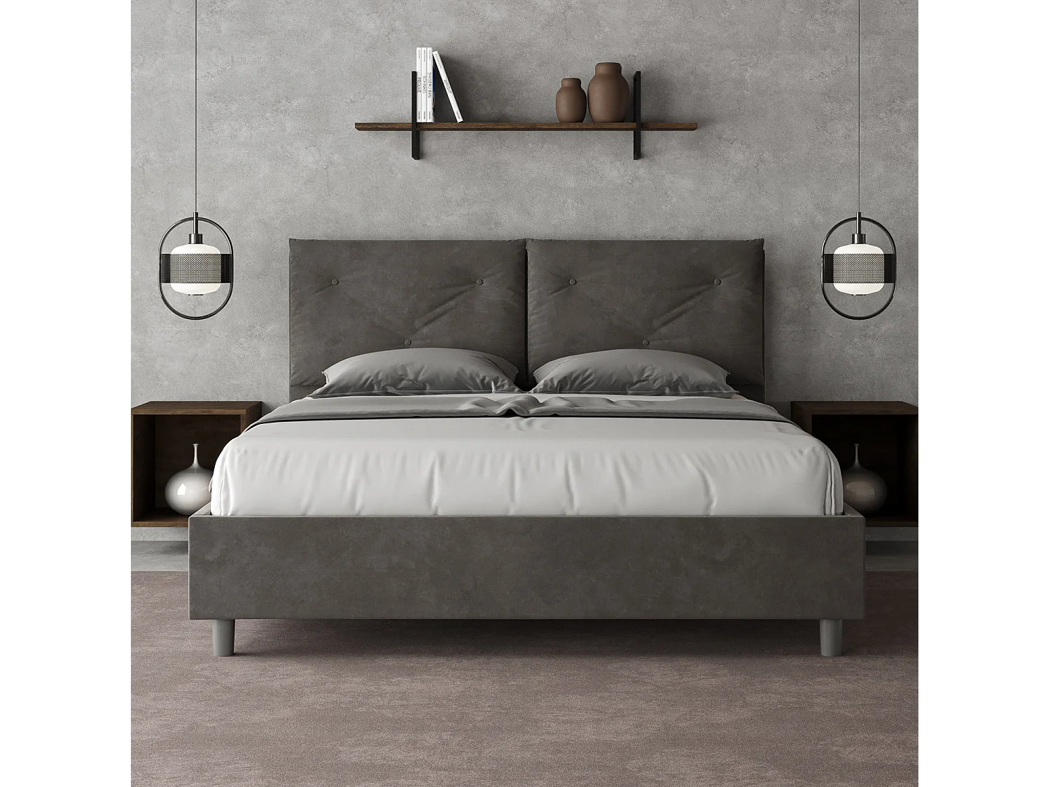 Gepolstertes Bett mit Bettkasten 160x210 mit Mikrofaserbezug Grau Appia