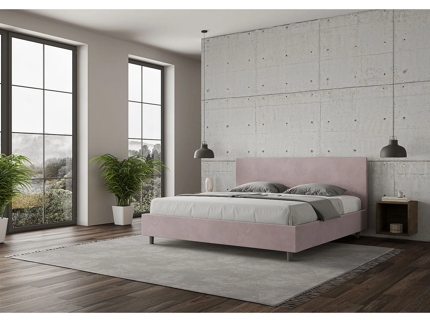 Cama de casal super king size com arrumação estofada 200x210 microfibra lilás Adele