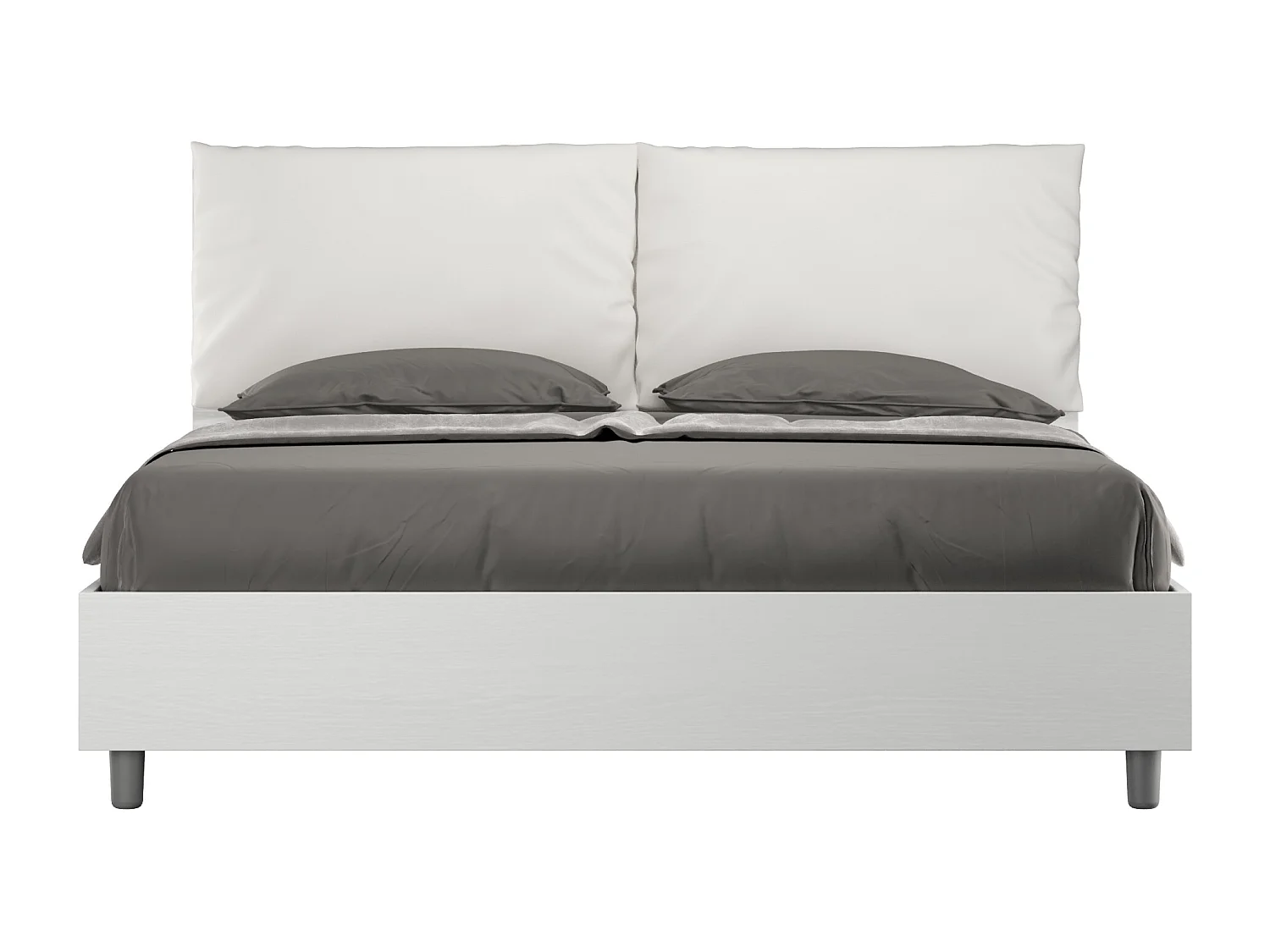 Cama de casal queen size com arrumação 160x200 cinza branca almofadas pele sintética branco Egos Antea