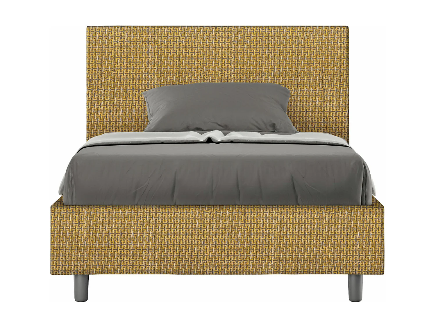 Letto una piazza e mezza contenitore imbottito 120x200 tessuto Labirinto 6 giallo Adele