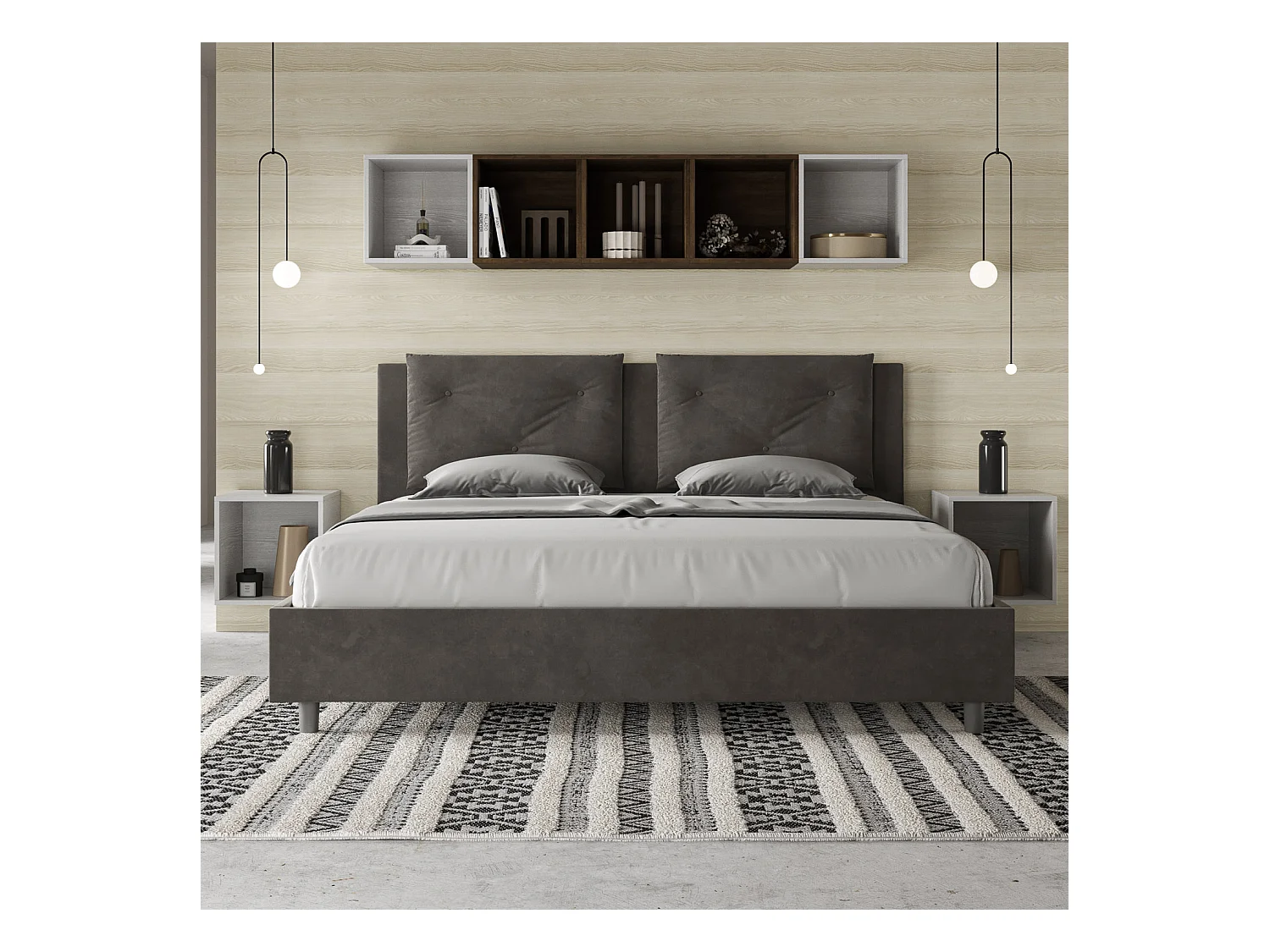 Letto contenitore imbottito 200x210 microfibra grigio Appia