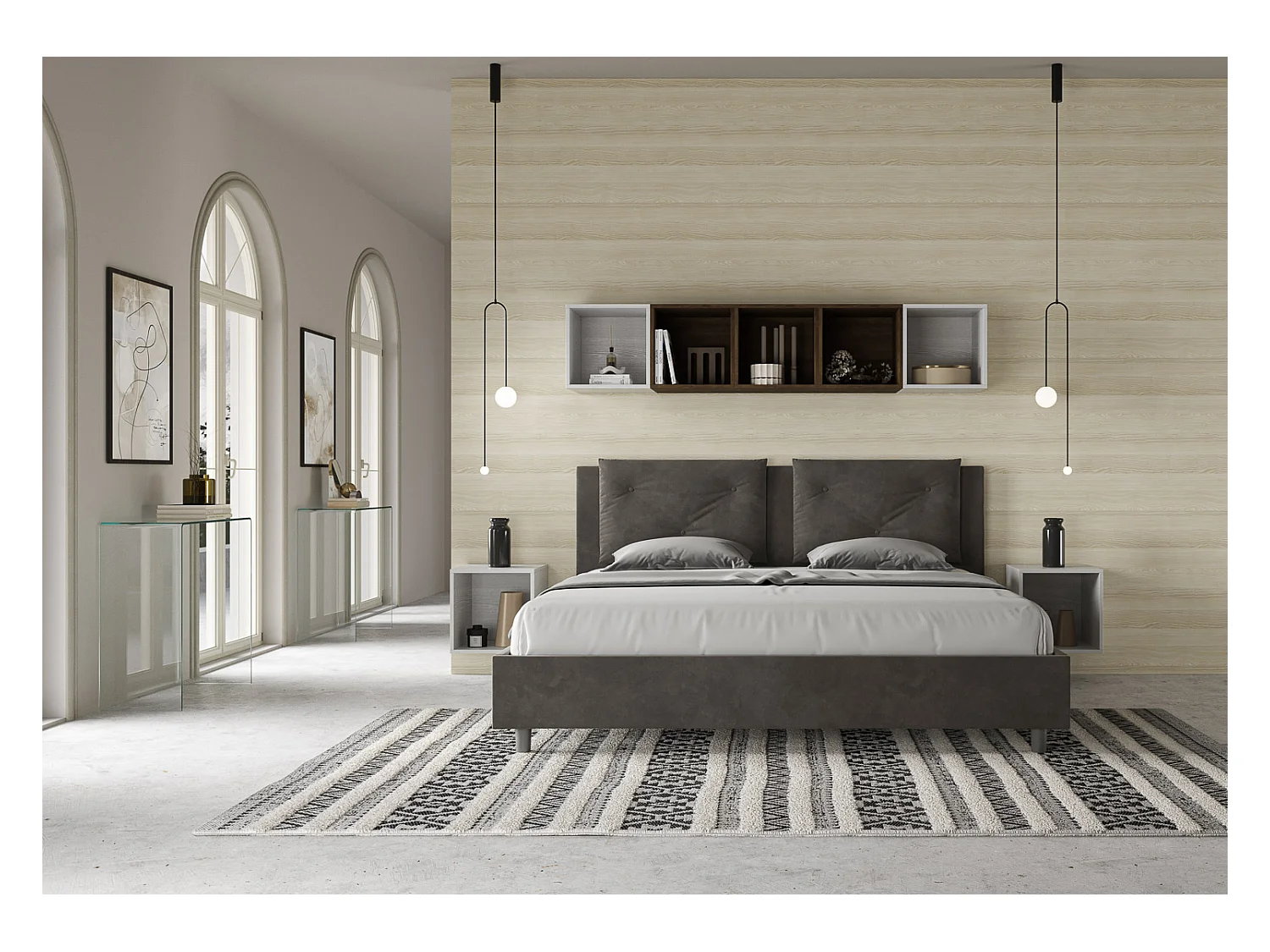 Letto contenitore imbottito 200x210 microfibra grigio Appia