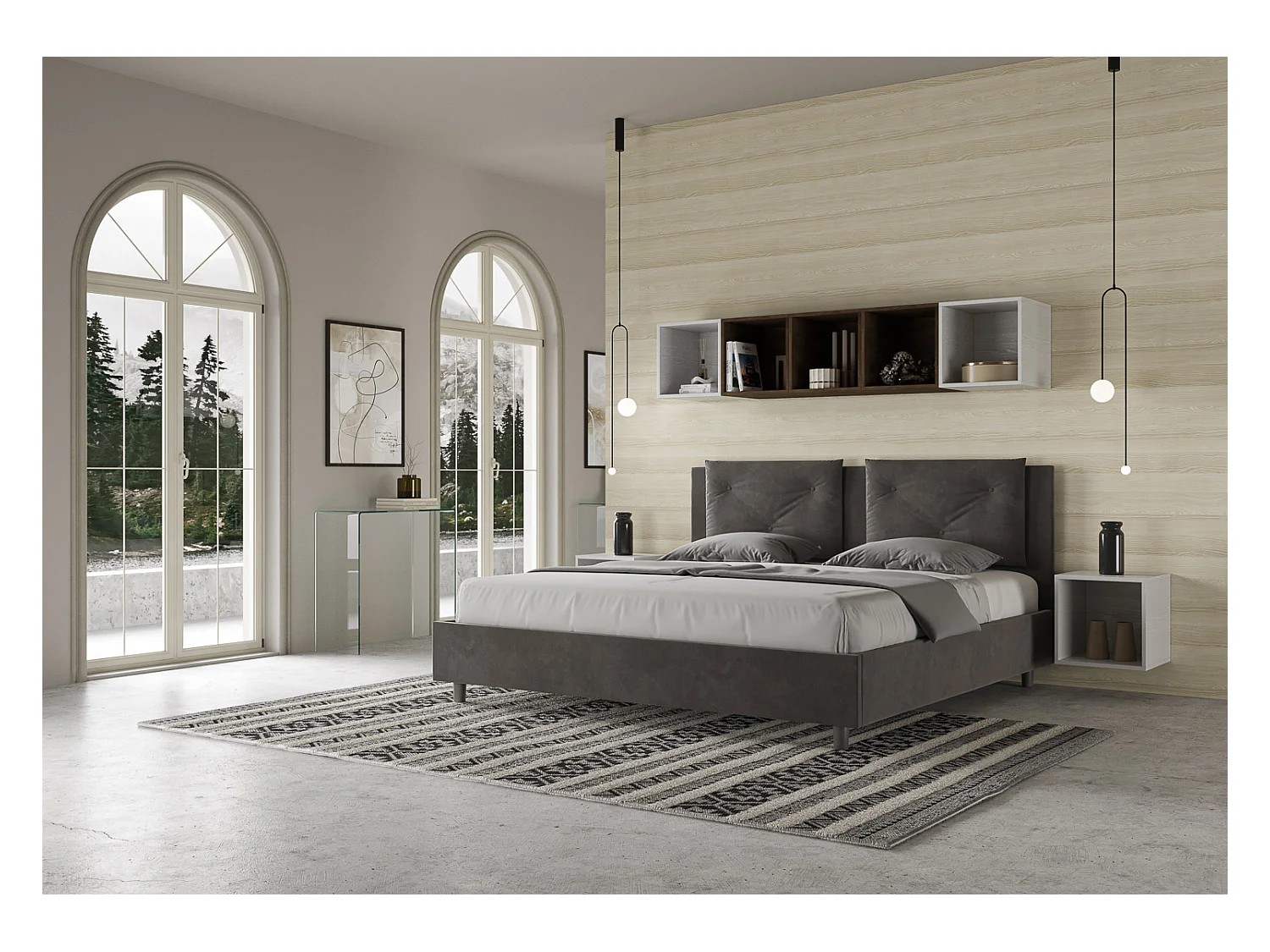 Letto contenitore imbottito 200x210 microfibra grigio Appia