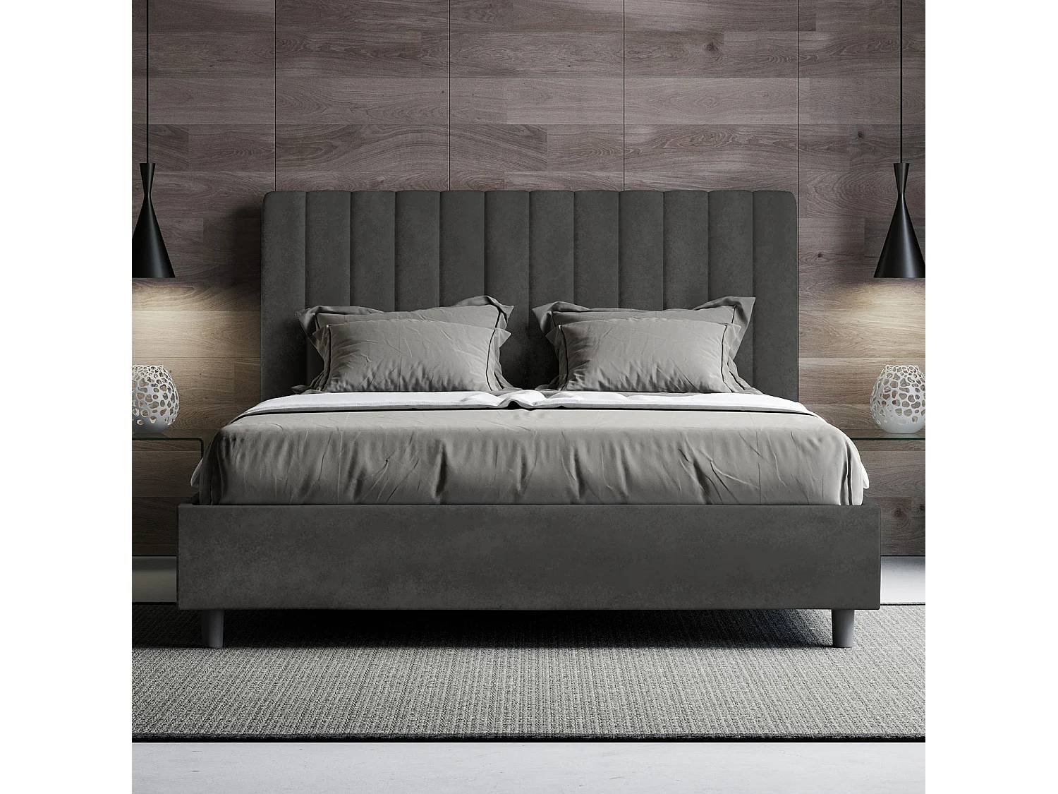 Letto contenitore imbottito 160x190 microfibra grigio Agueda