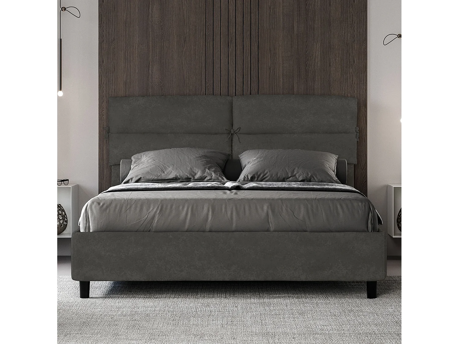 Lit coffre rembourré 160x200 microfibre gris Nandy