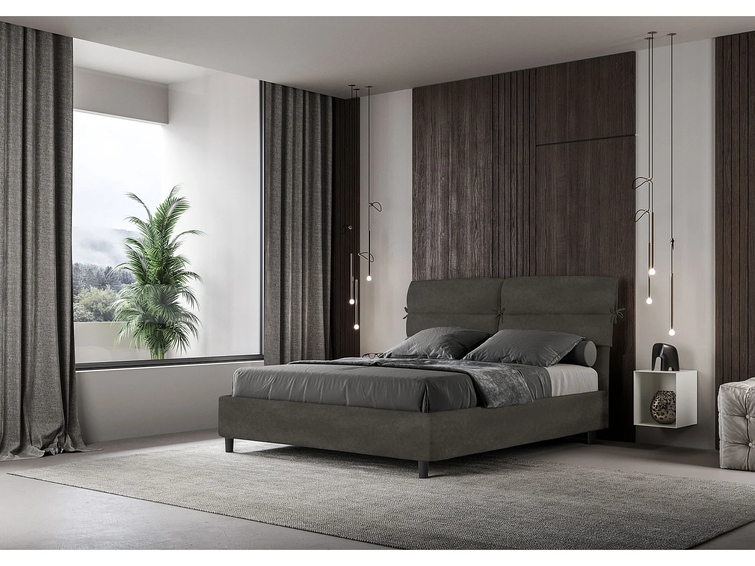 Lit coffre rembourré 160x200 microfibre gris Nandy