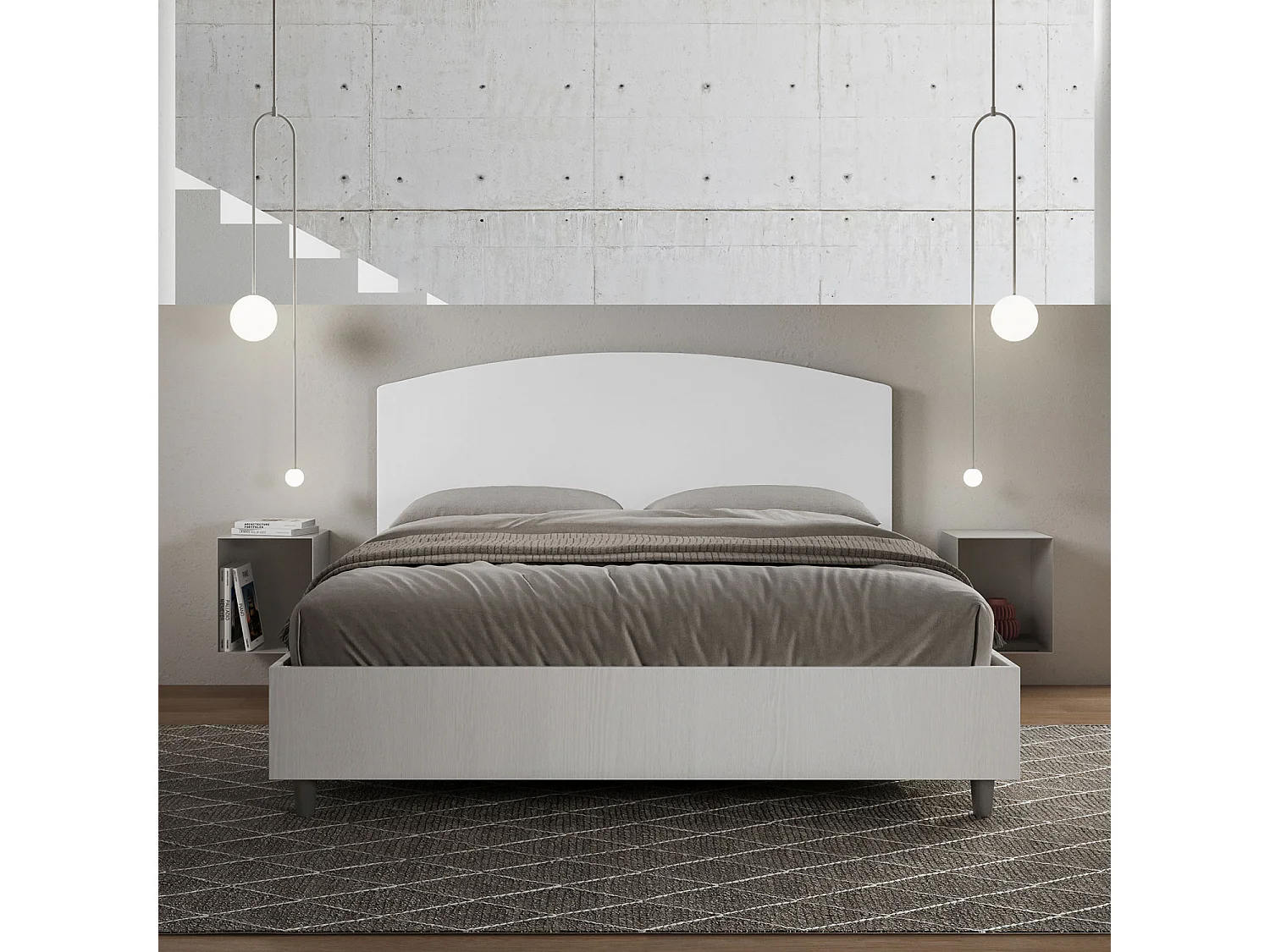 Lit coffre 160x190 structure frêne blanc tête de lit similicuir blanc Antilia