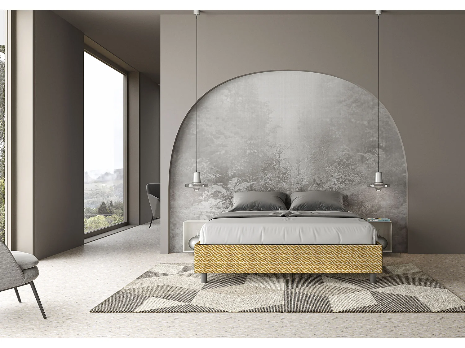 Cama con almacenaje acolchada sin cabecero 160x190 tejido Aragona 3 amarillo Azelia