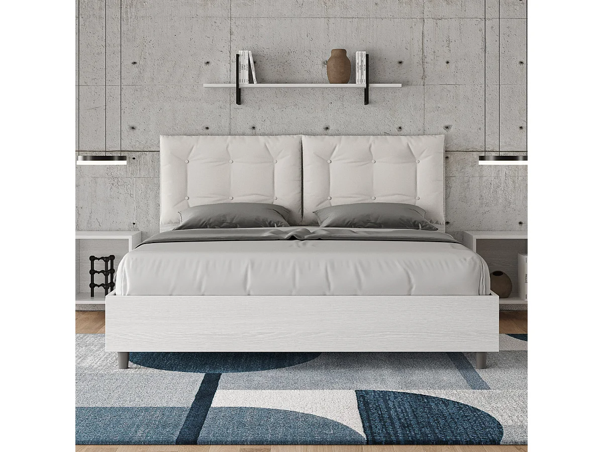 Łóżko podwójne Egos Annalisa 160x200 w kolorze białego jesionu z poduszkami ze sztucznej skóry