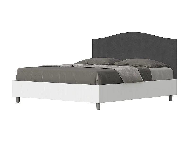 Cama contenedor 160x200 estructura de fresno blanco con cabecero de microfibra gris