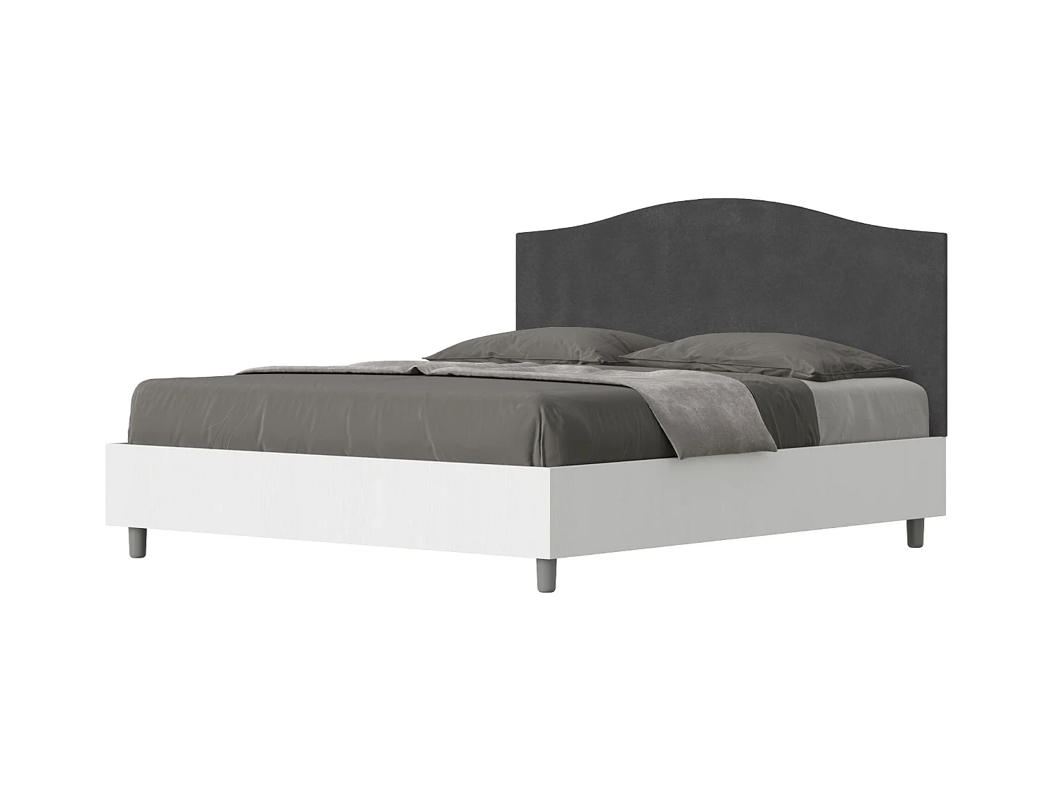 Lit coffre 160x200 structure frêne blanc tête de lit microfibre gris Grace
