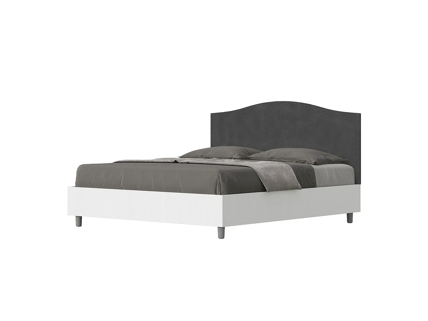 Bett mit Bettkasten 160x200 Bettgestell Esche weiß Bett-Kopfteil mit Mikrofaserbezug Grau Grace