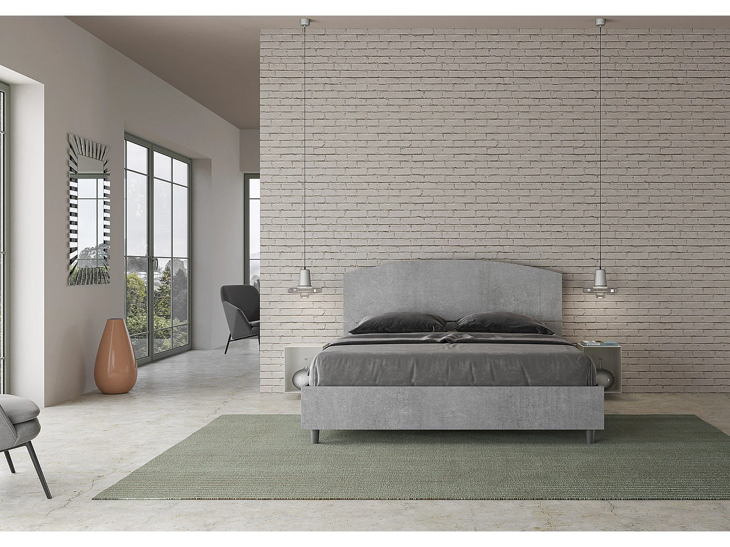 Lit coffre 160x200 gris béton Dora