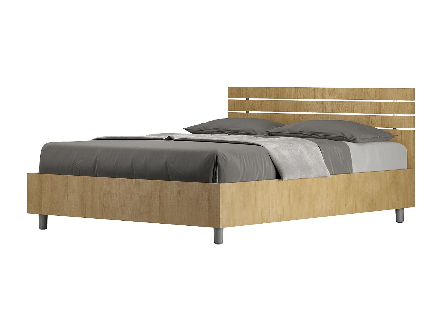 Lit double coffre 140x200 tête de lit droite avec des lames chêne nature Ankel