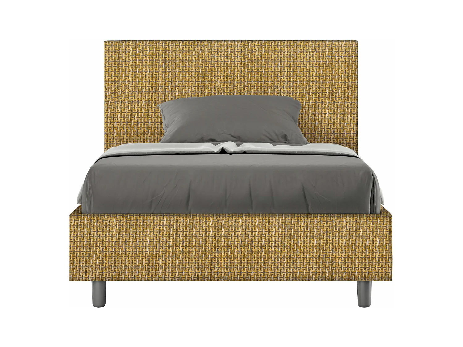 Lit 1 place et demi coffre rembourré 120x190 tissu Labirinto 6 jaune Adele