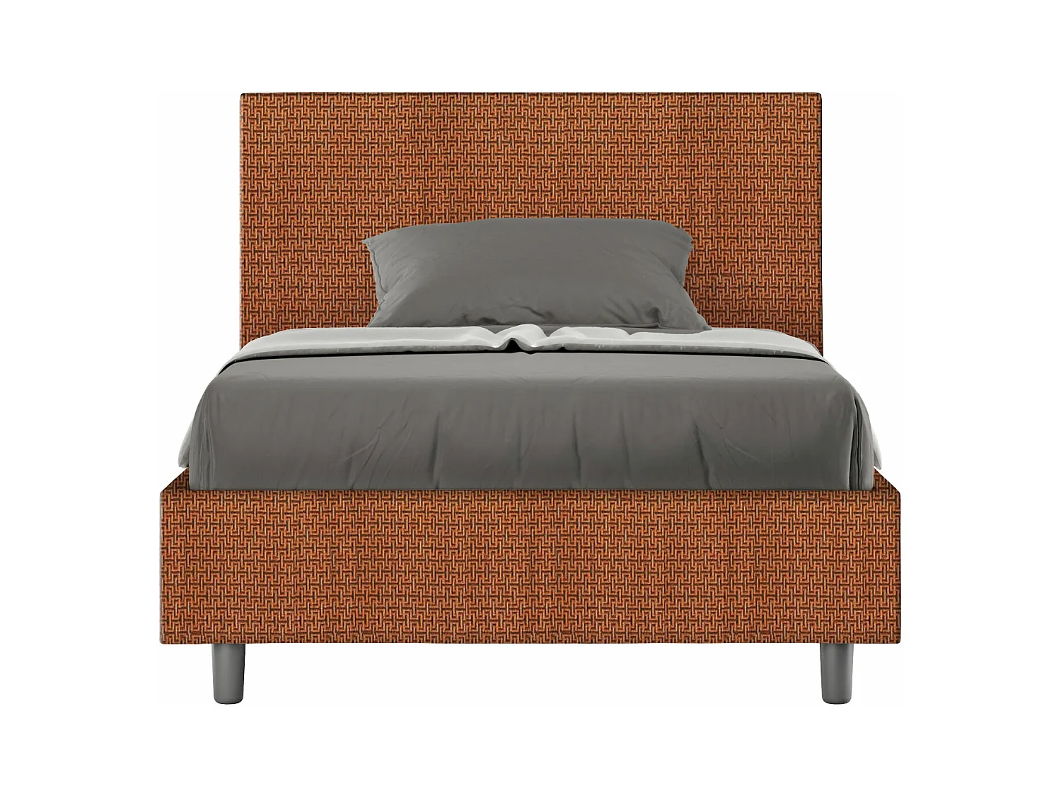 Lit 1 place et demi coffre rembourré 120x190 tissu Labirinto 4 orange Adele