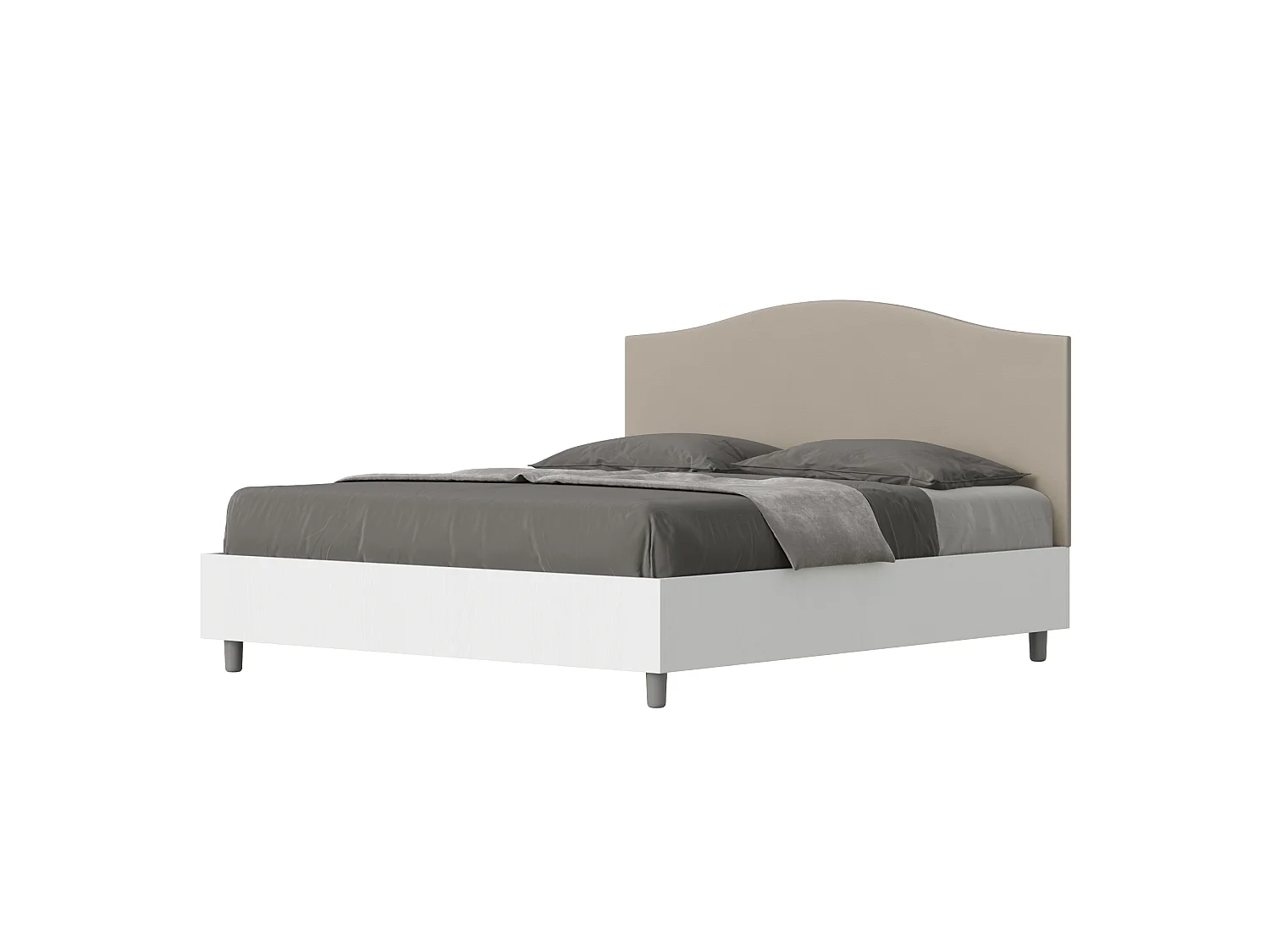 Lit coffre 160x190 structure frêne blanc tête de lit similicuir taupe Grace