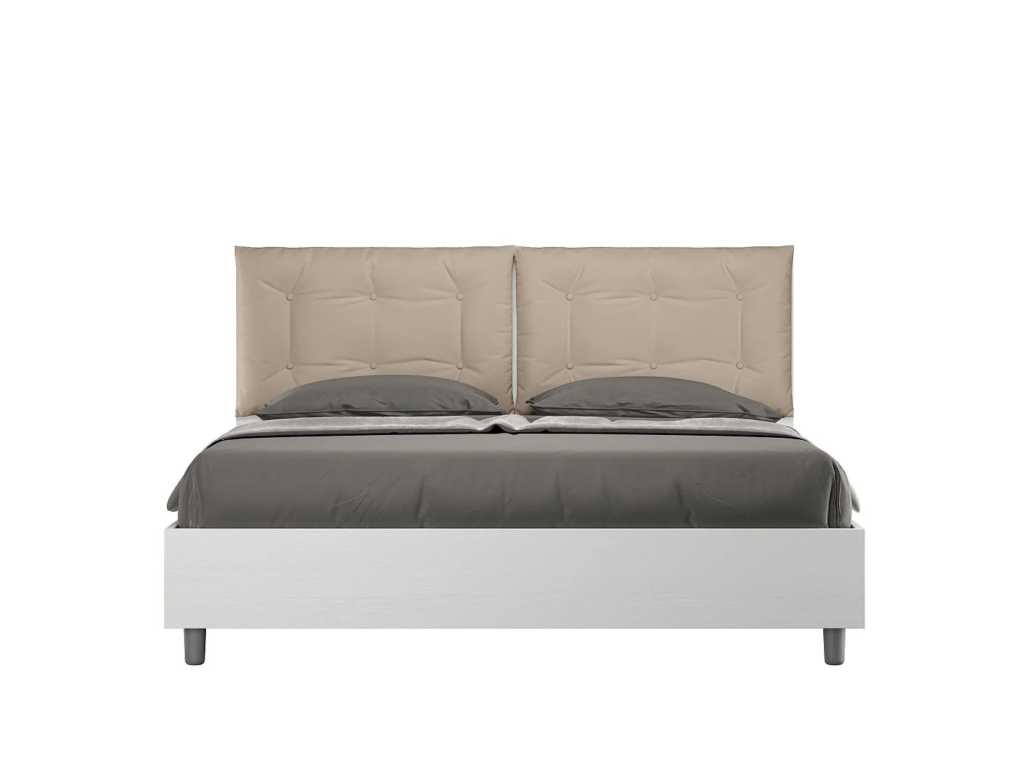 Bed 160x200 met opbergruimte eiken wit met kussens kunstleer taupe Egos Annalisa