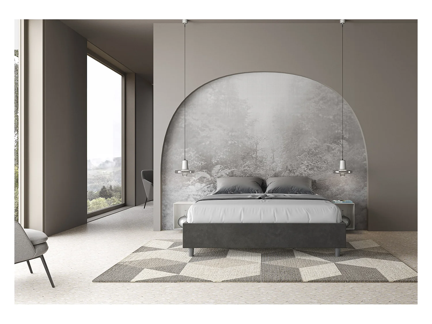 Sommier-Bett ohne gepolsterte Basis 160x210 Azelia-graue Mikrofaser