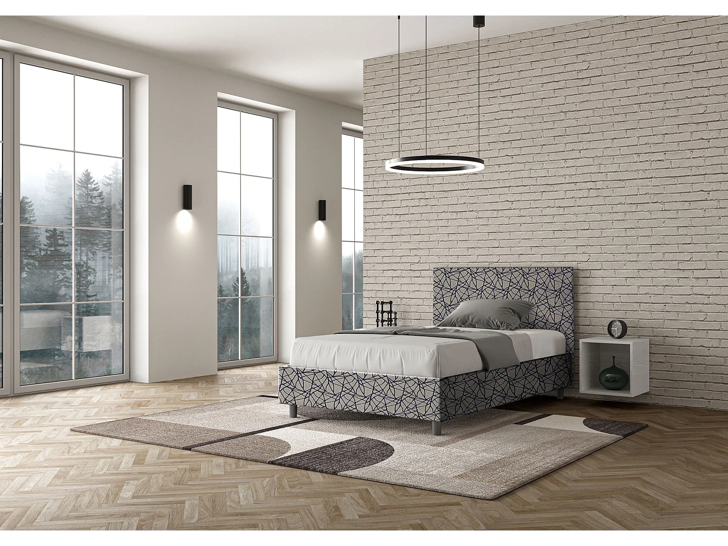 Lit 1 place et demi sans sommier rembourré 120x200 tissu Era 9 bleu Adele