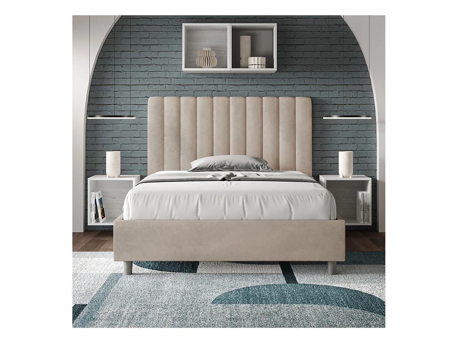 Cama Agueda con somier acolchado 120x210 en microfibra arena